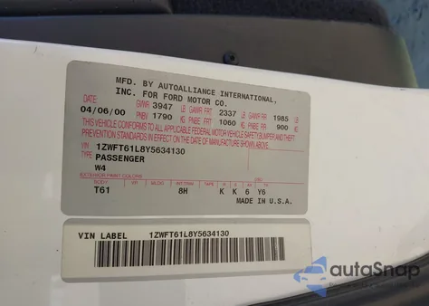 2000 Mercury Cougar V6 из США, поврежденный, VIN 1ZWFT61L8Y5634130